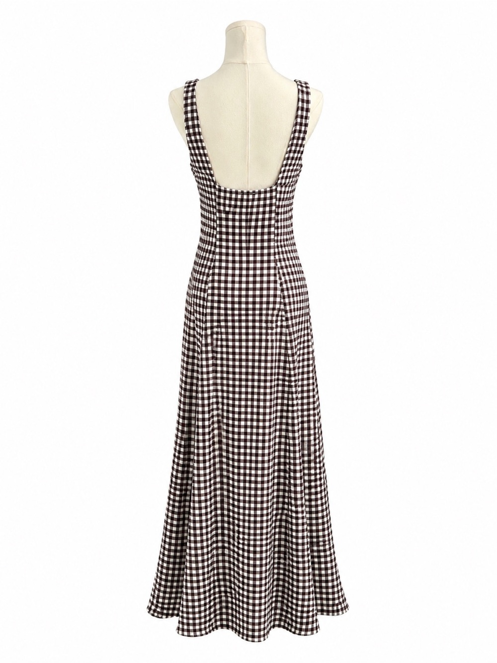 Sleeveless Brown Gingham Midi Dress - Classic Summer Style - Picture 4 of 6